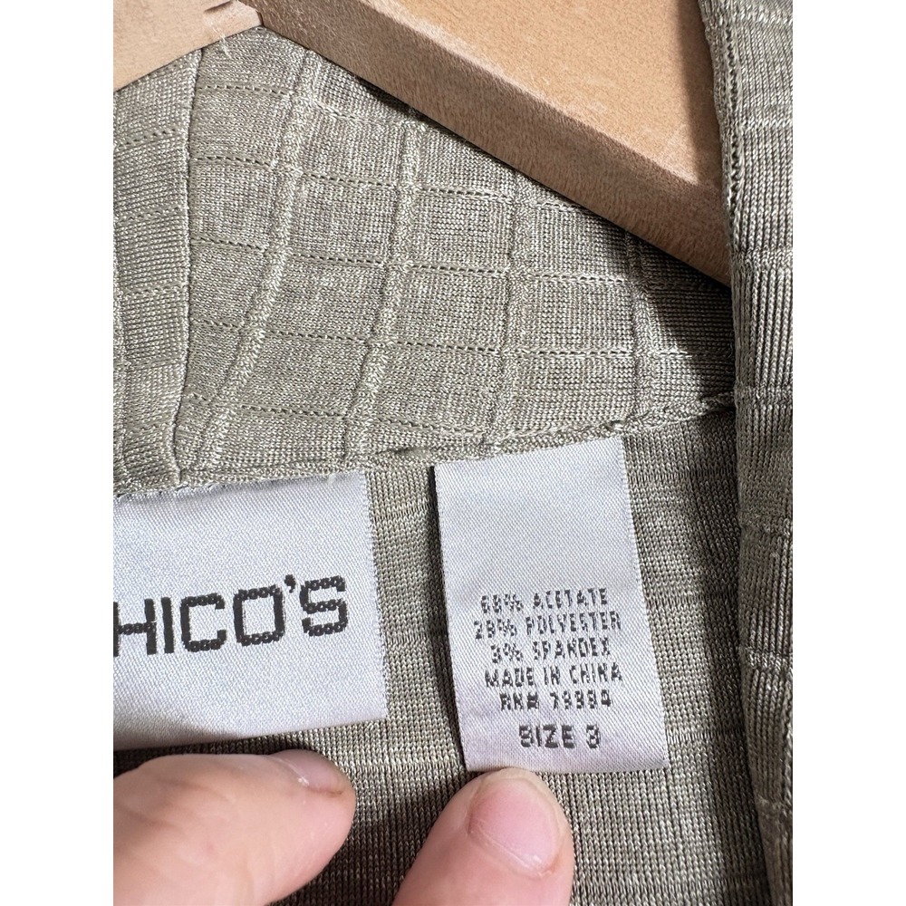 Chico's Women's Collared Open Front Lightweight Gray Geometric Jacket Size 3 - Picture 3 of 6